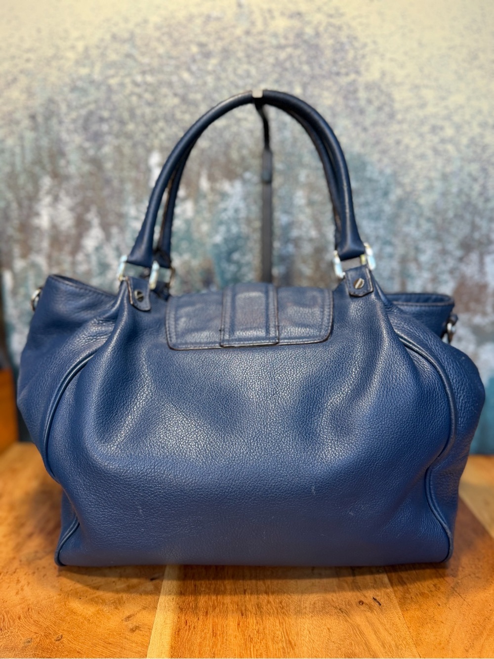 Michael Michael Kors Classic Vintage Navy Leather Satchel Crossbody Bag - Picture 5 of 17